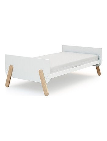 AT4 - Lit bébé évolutif, commode à langer et armoire Blanc Hêtre Verni