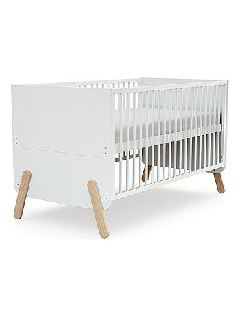 AT4 - Lit bébé évolutif, commode à langer et armoire Blanc Hêtre Verni