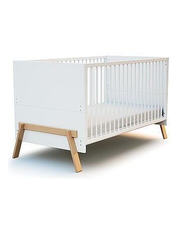 At4 - lit bébé évolutif en bois canaille blanc et hêtre verni 70 x 140 cm
