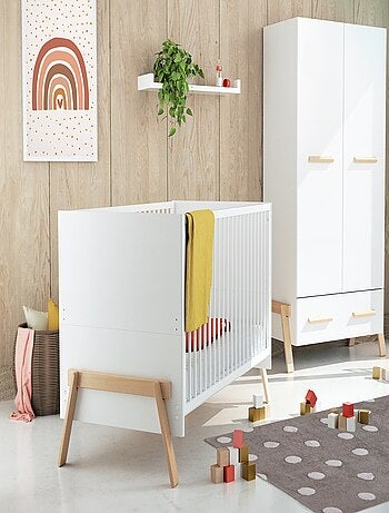 At4 - lit bébé évolutif en bois canaille blanc et hêtre verni 70 x 140 cm