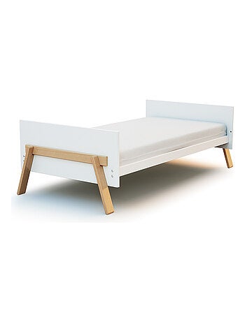 At4 - lit bébé évolutif en bois canaille blanc et hêtre verni 70 x 140 cm