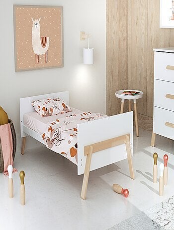 At4 - lit bébé évolutif en bois canaille blanc et hêtre verni 70 x 140 cm