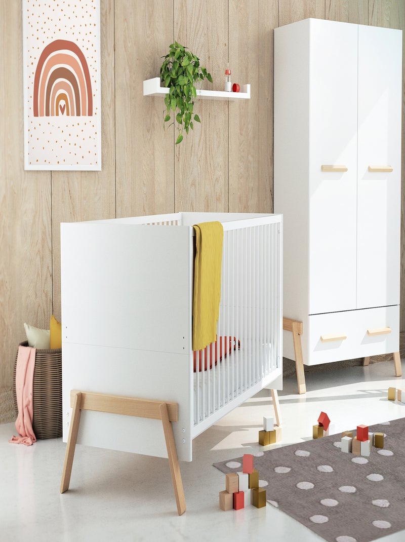 At4 - lit bébé évolutif en bois canaille blanc et hêtre verni 70 x 140 cm Beige/Blanc - Kiabi