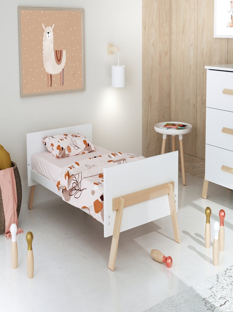 At4 - lit bébé évolutif en bois canaille blanc et hêtre verni 70 x 140 cm Beige/Blanc - Kiabi