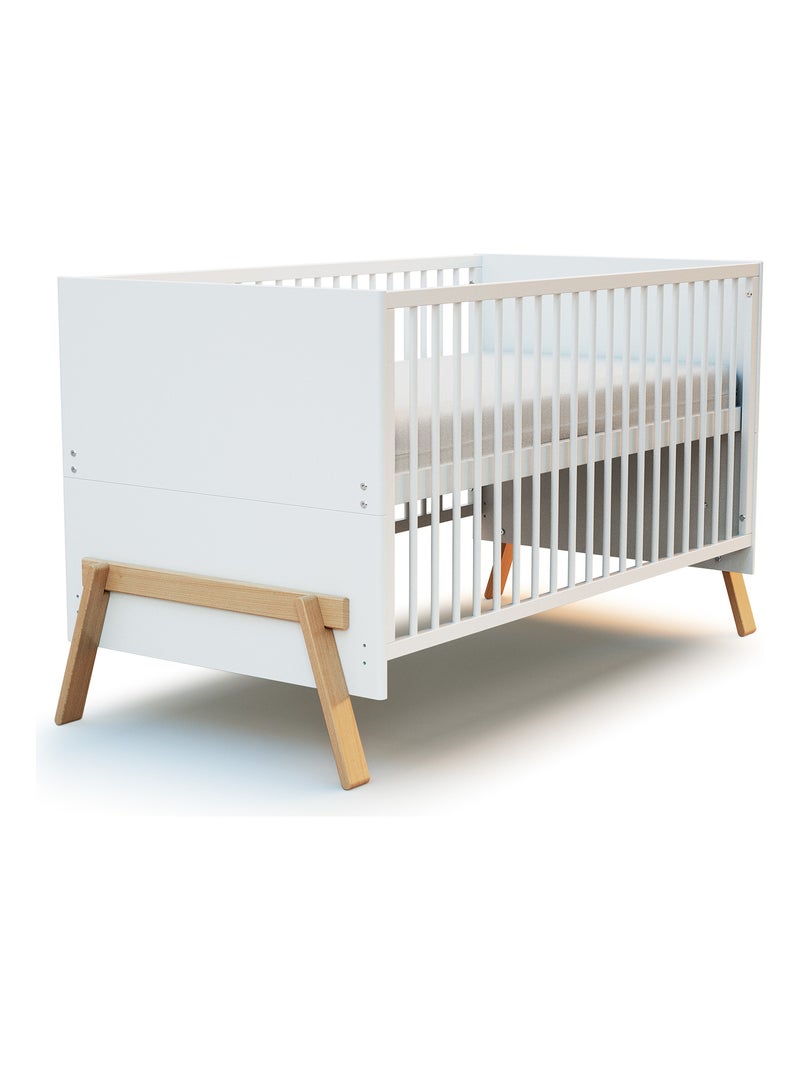 At4 - lit bébé évolutif en bois canaille blanc et hêtre verni 70 x 140 cm Beige/Blanc - Kiabi