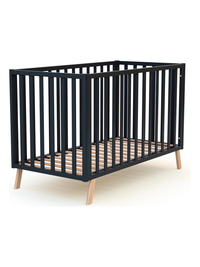 AT4 - Lit bébé évolutif en bois KASA 60 x 120 cm gris anthracite - Kiabi