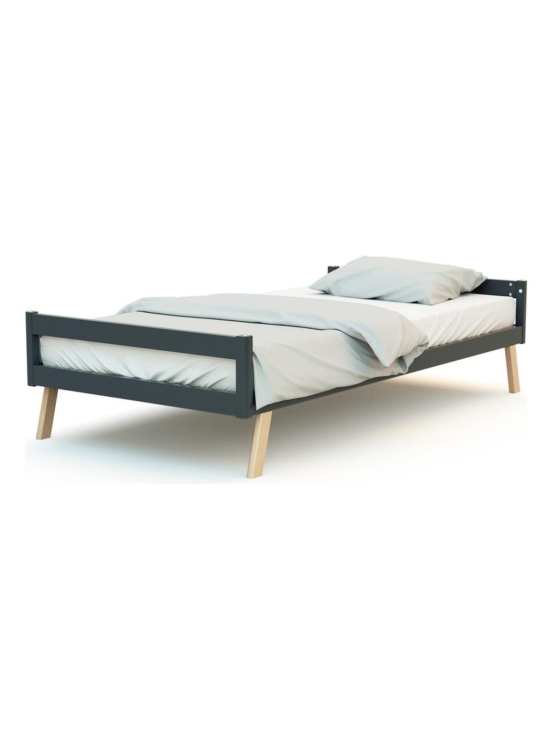 AT4 - Lit bébé évolutif en bois KASA 70 x 140 cm gris anthracite - Kiabi
