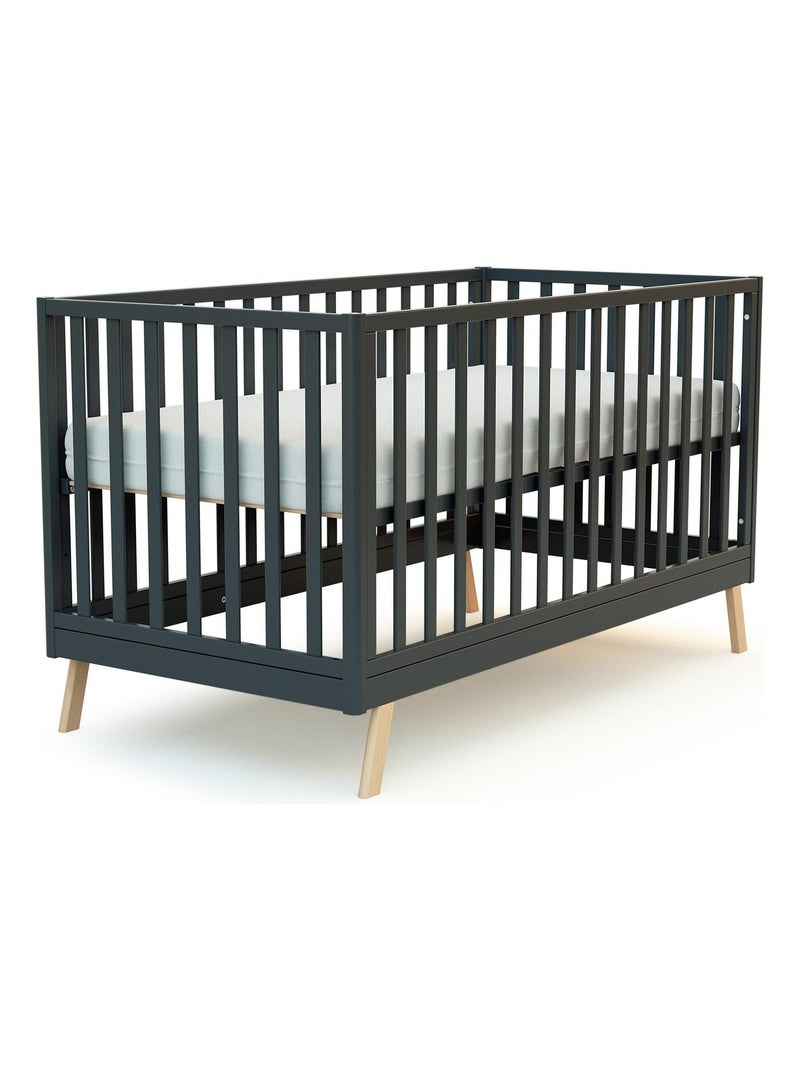 AT4 - Lit bébé évolutif en bois KASA 70 x 140 cm gris anthracite - Kiabi