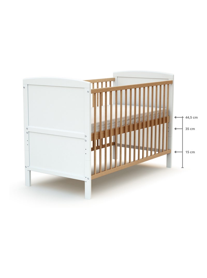 AT4 - Lit bébé évolutif en bois LUNA 60 x 120 cm Beige/Blanc - Kiabi