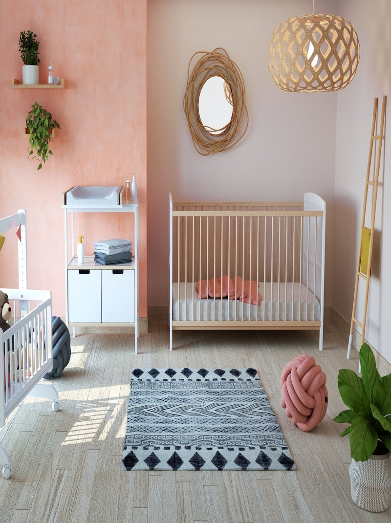 AT4 - Lit bébé évolutif en bois LUNA 70 x 140 cm Beige/Blanc - Kiabi