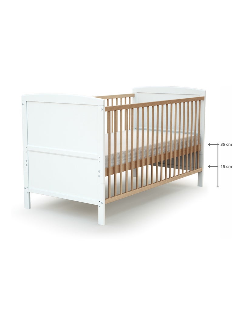 AT4 - Lit bébé évolutif en bois LUNA 70 x 140 cm Beige/Blanc - Kiabi