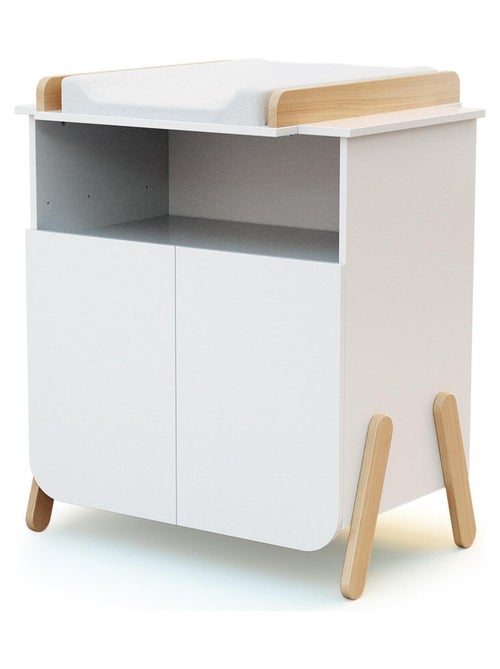 AT4 - Meuble à langer 2 portes, 1 niche en bois PIRATE Blanc et Hêtre - Kiabi