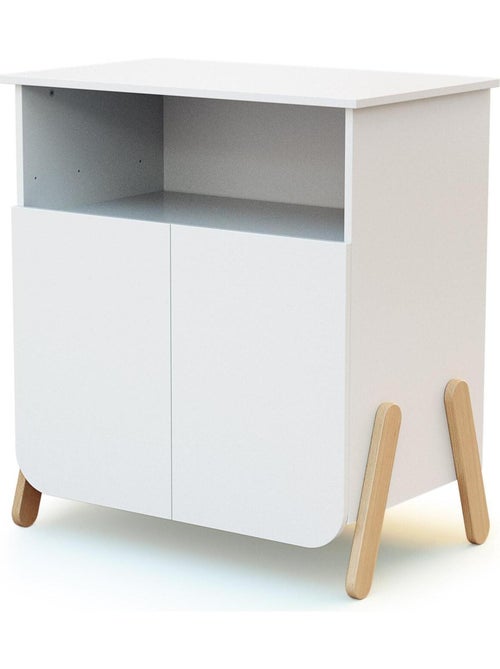 AT4 - Meuble à langer 2 portes, 1 niche en bois PIRATE Blanc et Hêtre - Kiabi