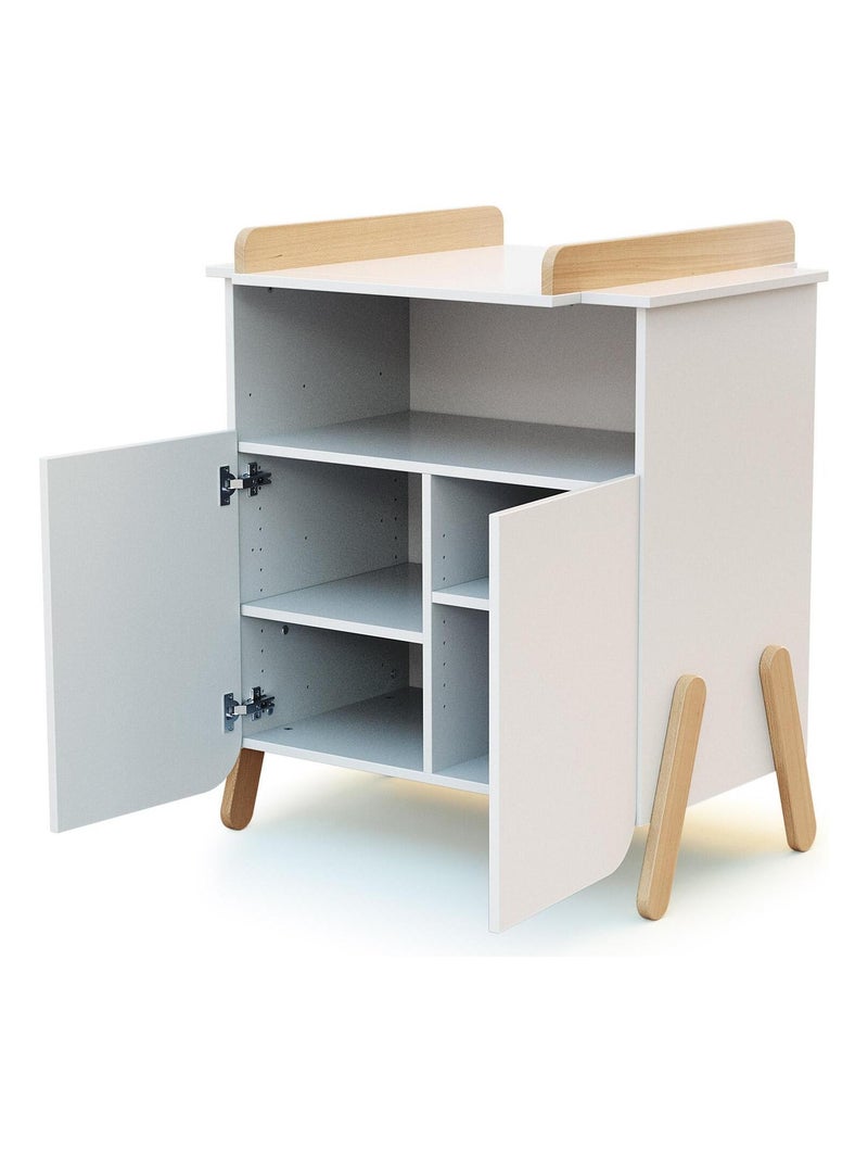 AT4 - Meuble à langer 2 portes, 1 niche en bois PIRATE Blanc et Hêtre Blanc Marron - Kiabi