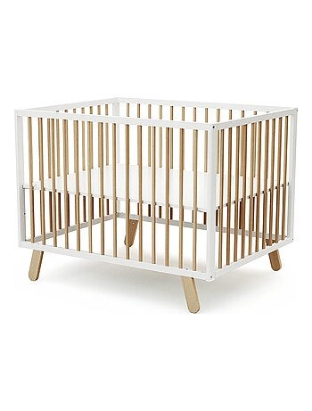 AT4 - Parc bébé en bois PIRATE Blanc et Hêtre Verni 80 x 100 cm