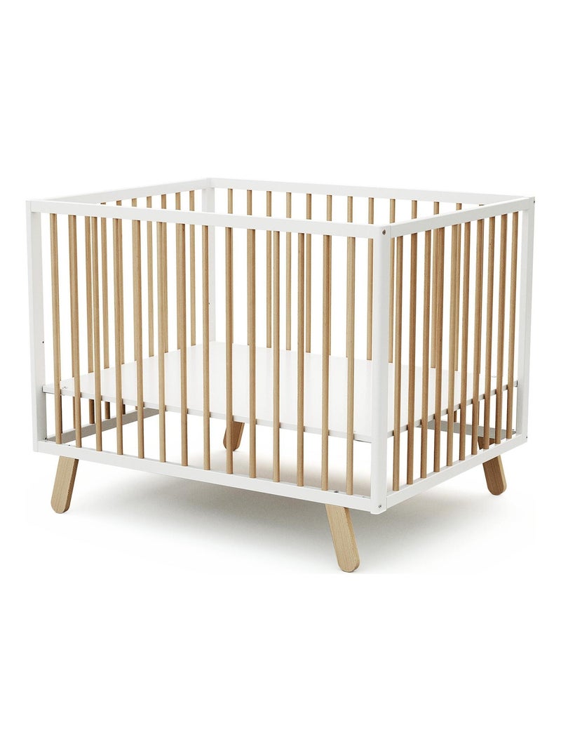 AT4 - Parc bébé en bois PIRATE Blanc et Hêtre Verni 80 x 100 cm Beige/Blanc - Kiabi