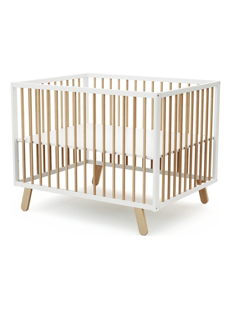 AT4 - Parc bébé en bois PIRATE Blanc et Hêtre Verni 80 x 100 cm Beige/Blanc - Kiabi