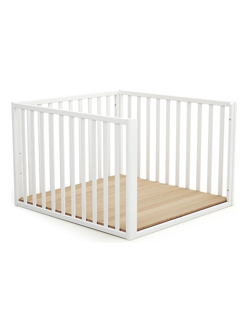 AT4 - Parc bébé évolutif cabane en bois KASA 100 x 100 cm Beige/Blanc - Kiabi