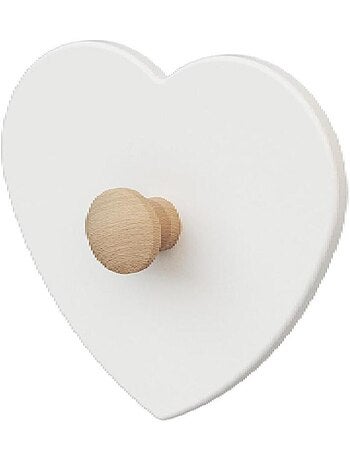 AT4 - Patère enfant Cœur en bois ESSENTIEL Blanc et Hêtre Brut