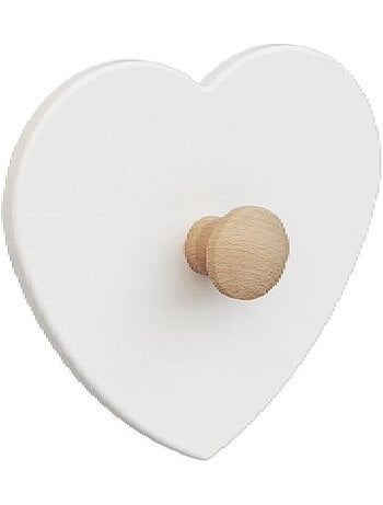 AT4 - Patère enfant Cœur en bois ESSENTIEL Blanc et Hêtre Brut