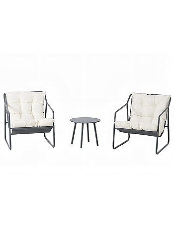 ATRANI Ensemble de jardin 2 fauteuils vert kaki avec table basse