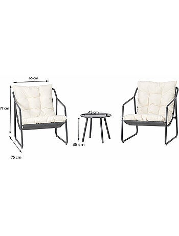 ATRANI Ensemble de jardin 2 fauteuils vert kaki avec table basse