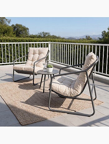 ATRANI Ensemble de jardin 2 fauteuils vert kaki avec table basse