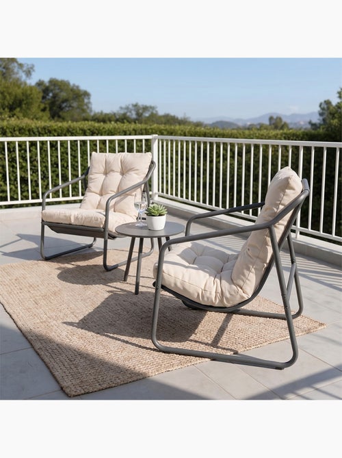 ATRANI Ensemble de jardin 2 fauteuils gris avec table basse - Kiabi ATRANI Ensemble de jardin 2 fauteuils gris avec table basse - Kiabi