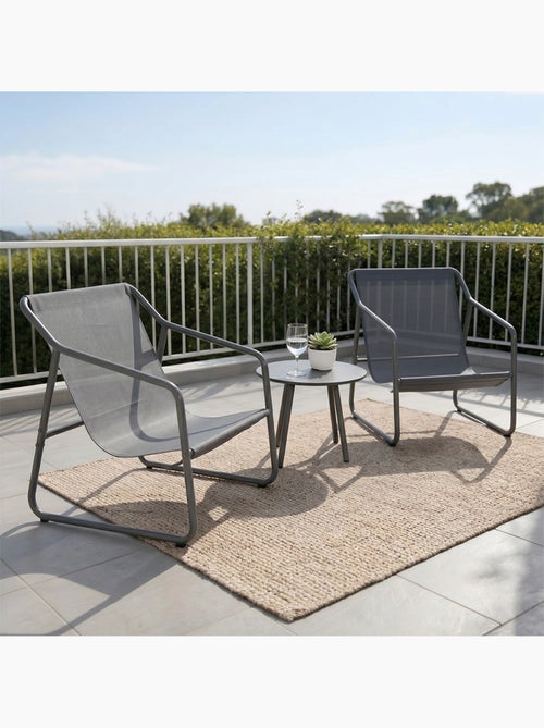 ATRANI Ensemble de jardin 2 fauteuils gris avec table basse - Kiabi ATRANI Ensemble de jardin 2 fauteuils gris avec table basse - Kiabi