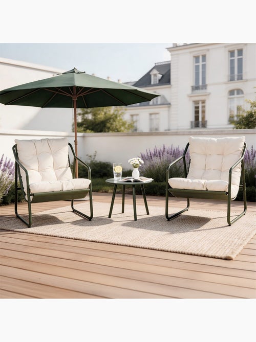 ATRANI Ensemble de jardin 2 fauteuils vert kaki avec table basse - Kiabi