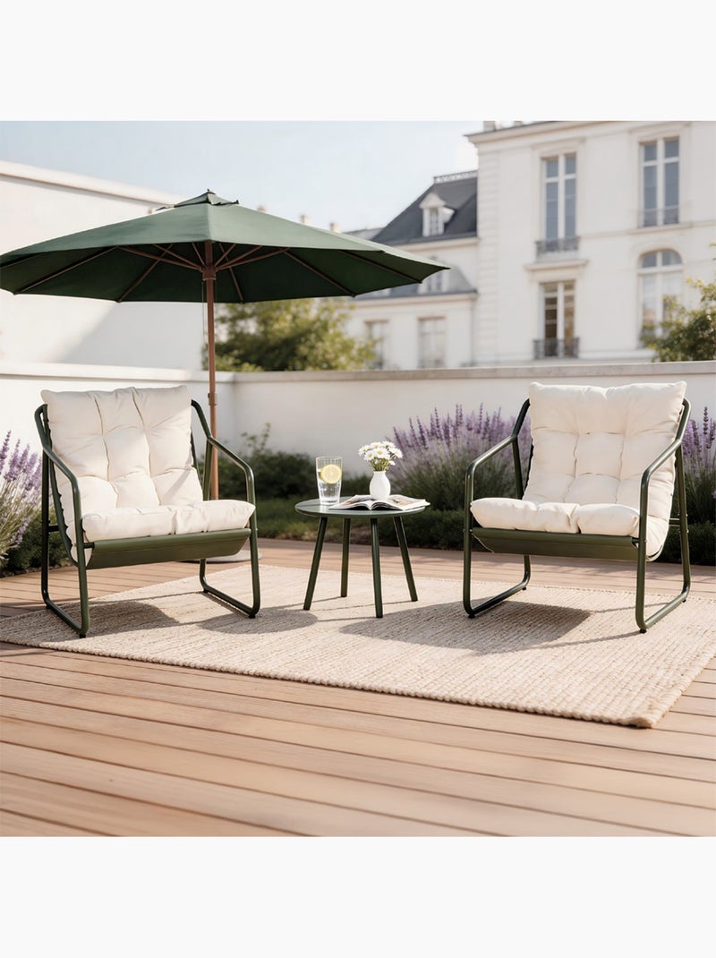 ATRANI Ensemble de jardin 2 fauteuils vert kaki avec table basse Vert - Kiabi