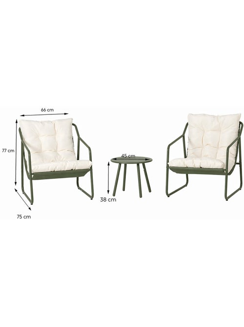 ATRANI Ensemble de jardin 2 fauteuils vert kaki avec table basse - Kiabi