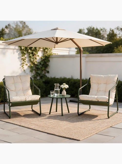 ATRANI Ensemble de jardin 2 fauteuils vert kaki avec table basse - Kiabi