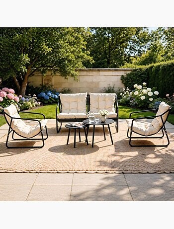 ATRANI Ensemble de jardin 2 fauteuils vert kaki avec table basse
