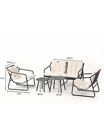 ATRANI Ensemble de jardin 2 fauteuils vert kaki avec table basse