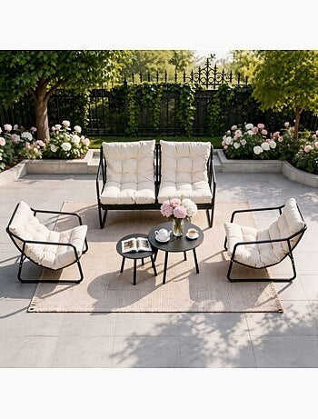 ATRANI Ensemble de jardin 2 fauteuils vert kaki avec table basse