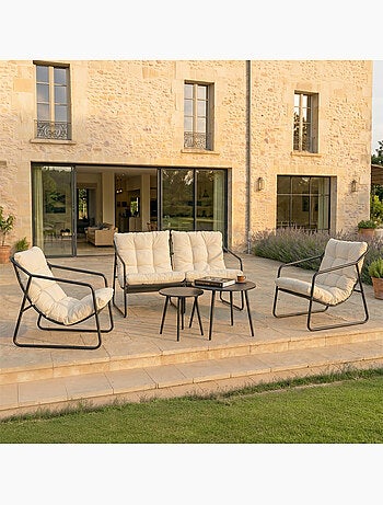 ATRANI Ensemble de jardin 2 fauteuils vert kaki avec table basse