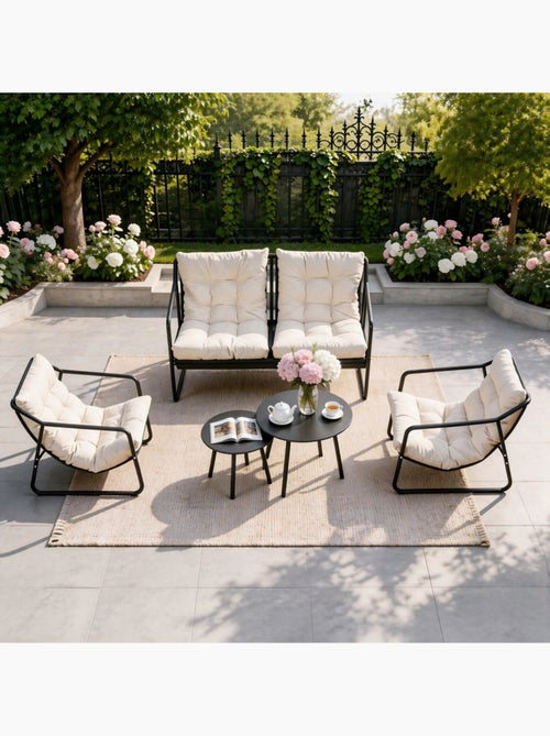 ATRANI Salon de jardin 4 places gris et beige avec tables basses - Kiabi