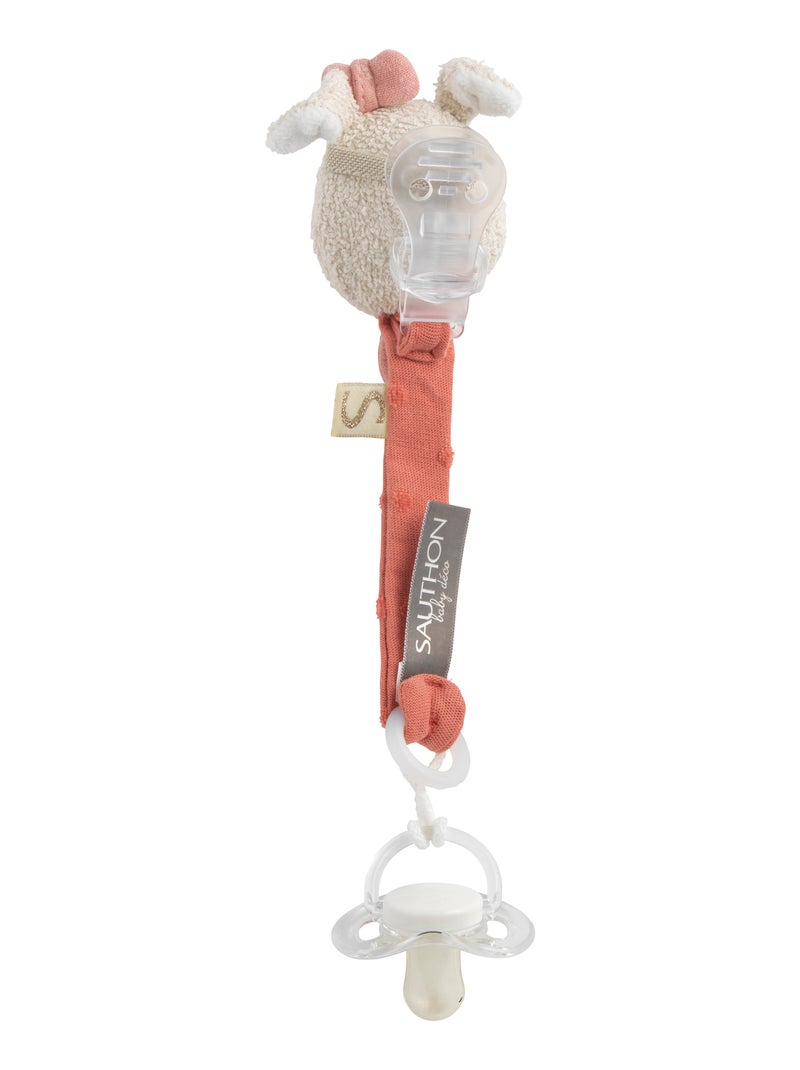 Attache -tétine en coton bio et bouclette - SAUTHON Rose - Kiabi