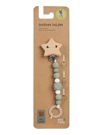 Attache sucette Bois/Silicone Little Universe Étoile olive