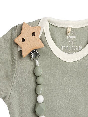 Attache sucette Bois/Silicone Little Universe Étoile olive