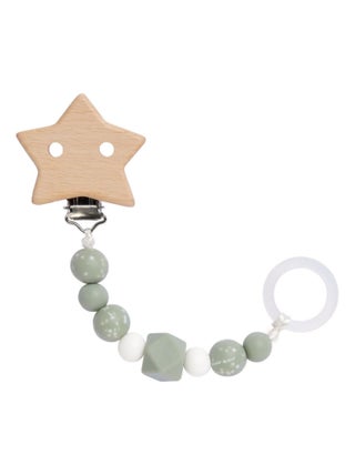 Attache sucette Bois/Silicone Little Universe Étoile olive