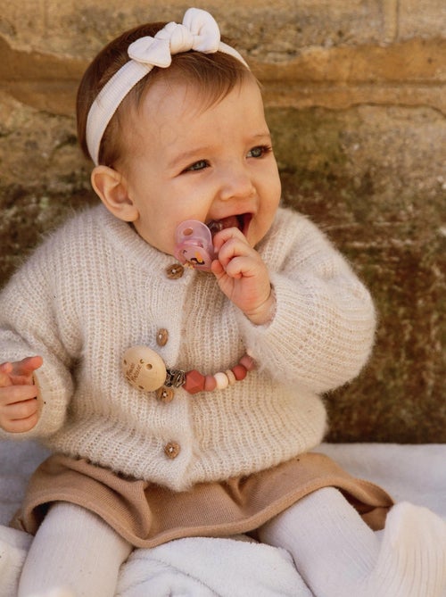 Attache tétine bois et silicone 'Arc en ciel rose' - Kiabi