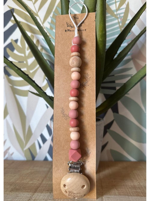 Attache tétine bois et silicone 'Arc en ciel rose' - Kiabi