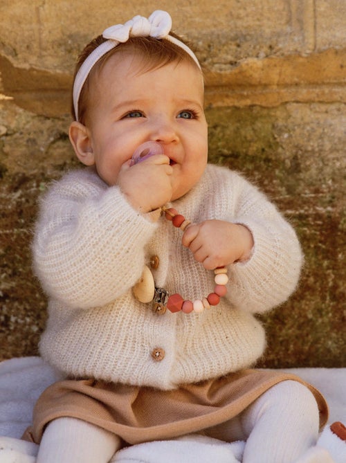 Attache tétine bois et silicone 'Arc en ciel rose' - Kiabi