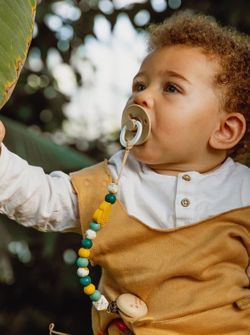 Attache tétine bois et silicone 'Feuille Fleurs des champs' Vert - Kiabi