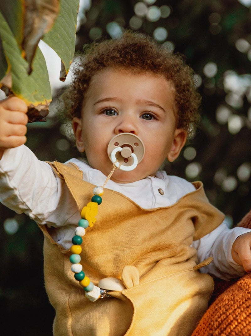 Attache tétine bois et silicone 'Feuille Fleurs des champs' Vert - Kiabi