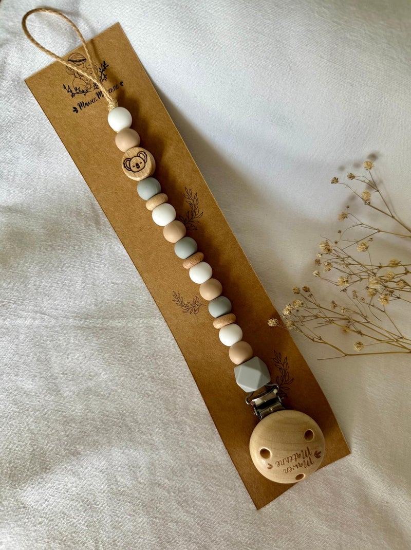 Attache tétine bois et silicone 'Koala' Gris - Kiabi