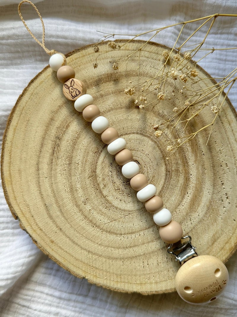 Attache tétine bois et silicone 'Lapin' Blanc - Kiabi