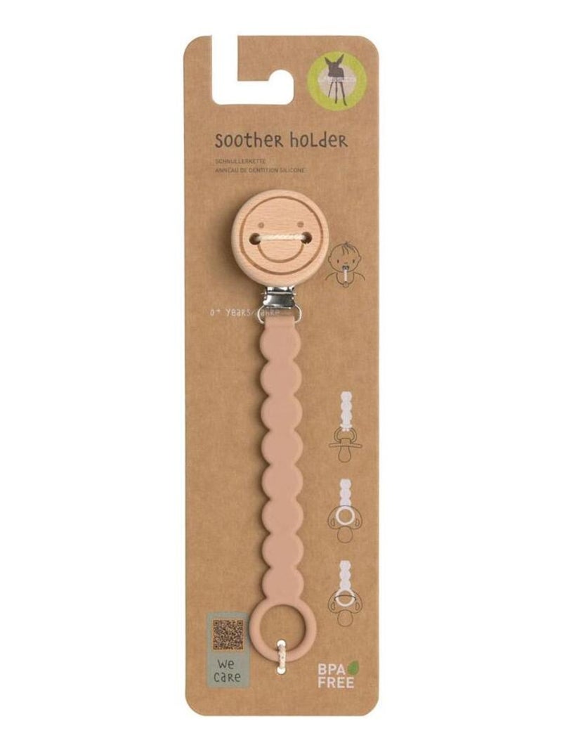 Attache tétine en bois et perles en silicone Happy Rascals Rose Rose - Kiabi